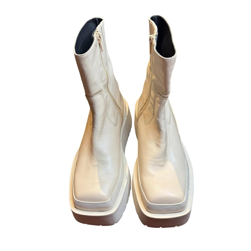 Paloma Barcelo Boots Womens Size 6 EU 36 White Leather Platform Wedge‎ Ankle Zip